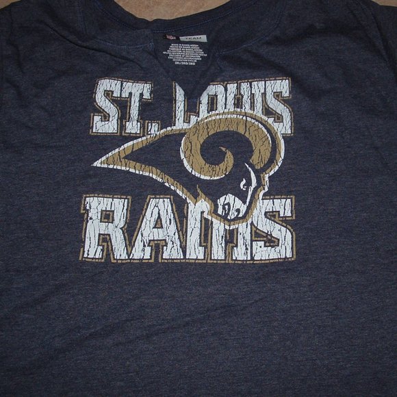 Womens Sz 3X Dark Blue NFL Football ST LOUIS RAMS Cotton Blend Graphic Tee Shirt - Picture 2 of 2